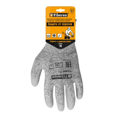 Перчатки «Защита от порезов: КЕРАМИК», со стекловолокном, полиуретановое покрытие, в и/у, Fiberon, 10(XL)