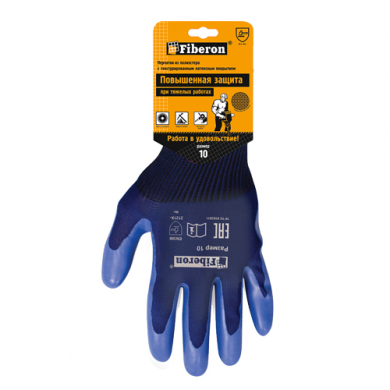 Перчатки «Повышенная защита: КАМЕНКА», полиэстер, штампованное латексное покрытие, в и/у, Fiberon, 10(XL)